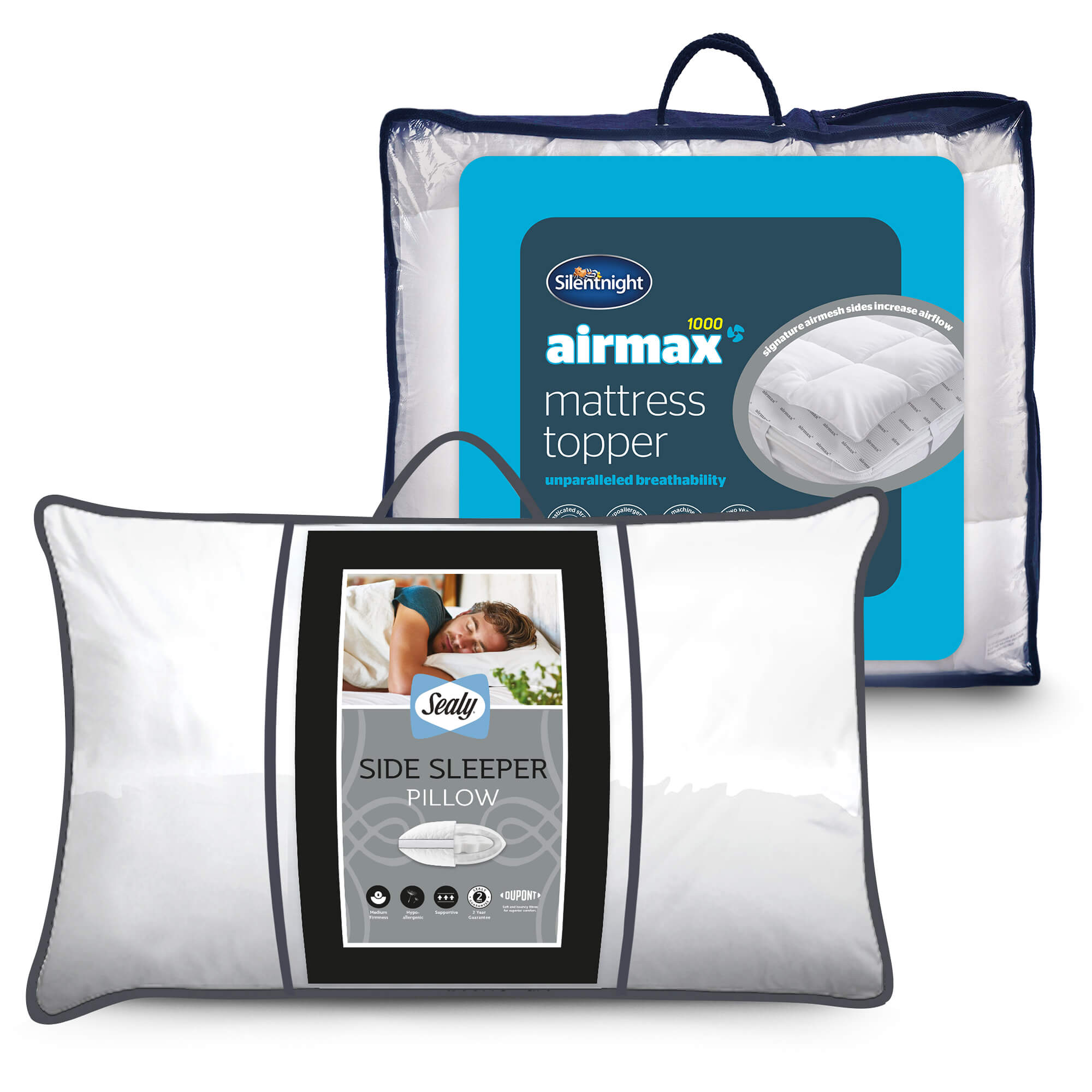 Sealy Side Sleeper Pair &amp; Airmax 1000 Topper Bundle