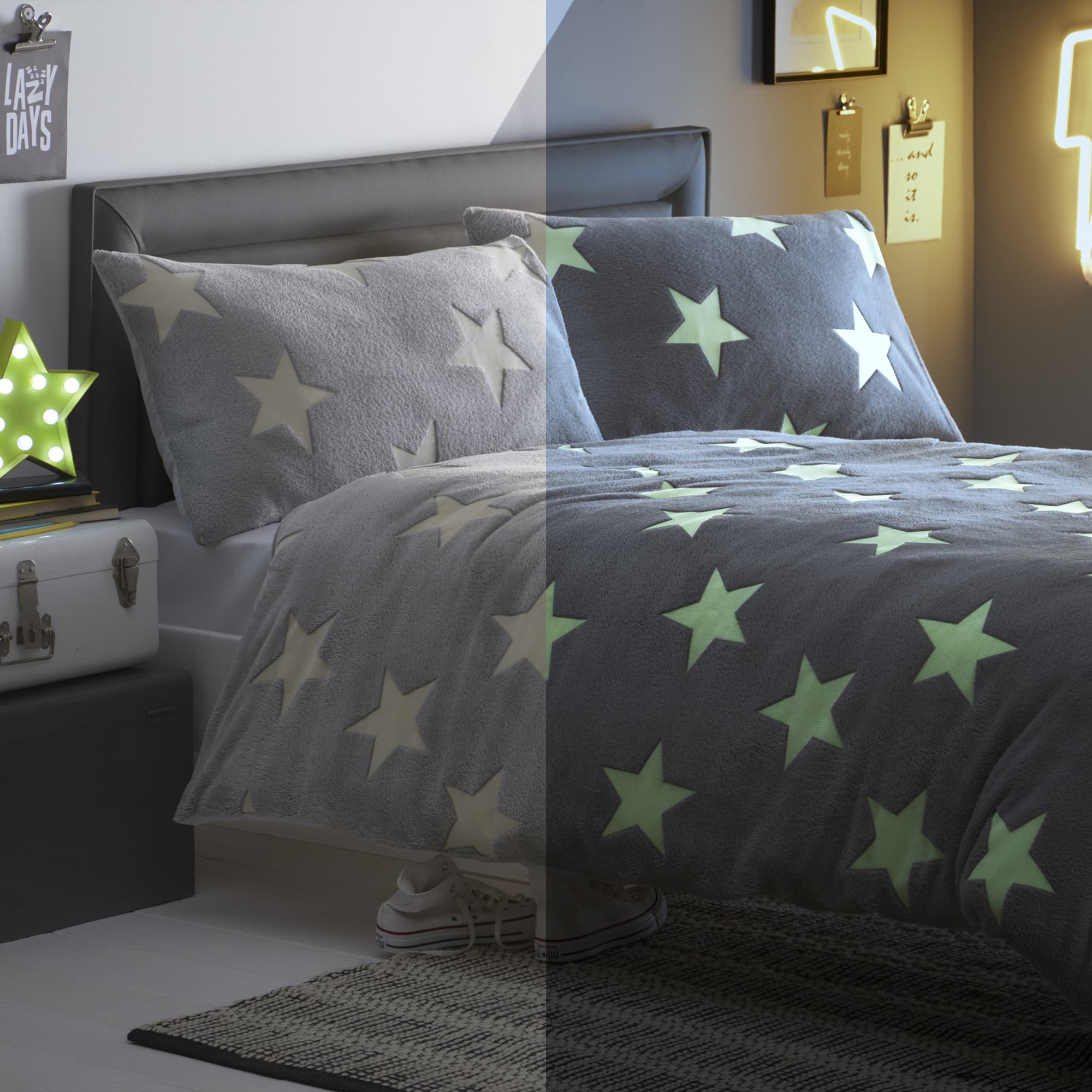 Silentnight Grey Glow In The Dark Teddy Fleece Duvet Set-image-545129GE