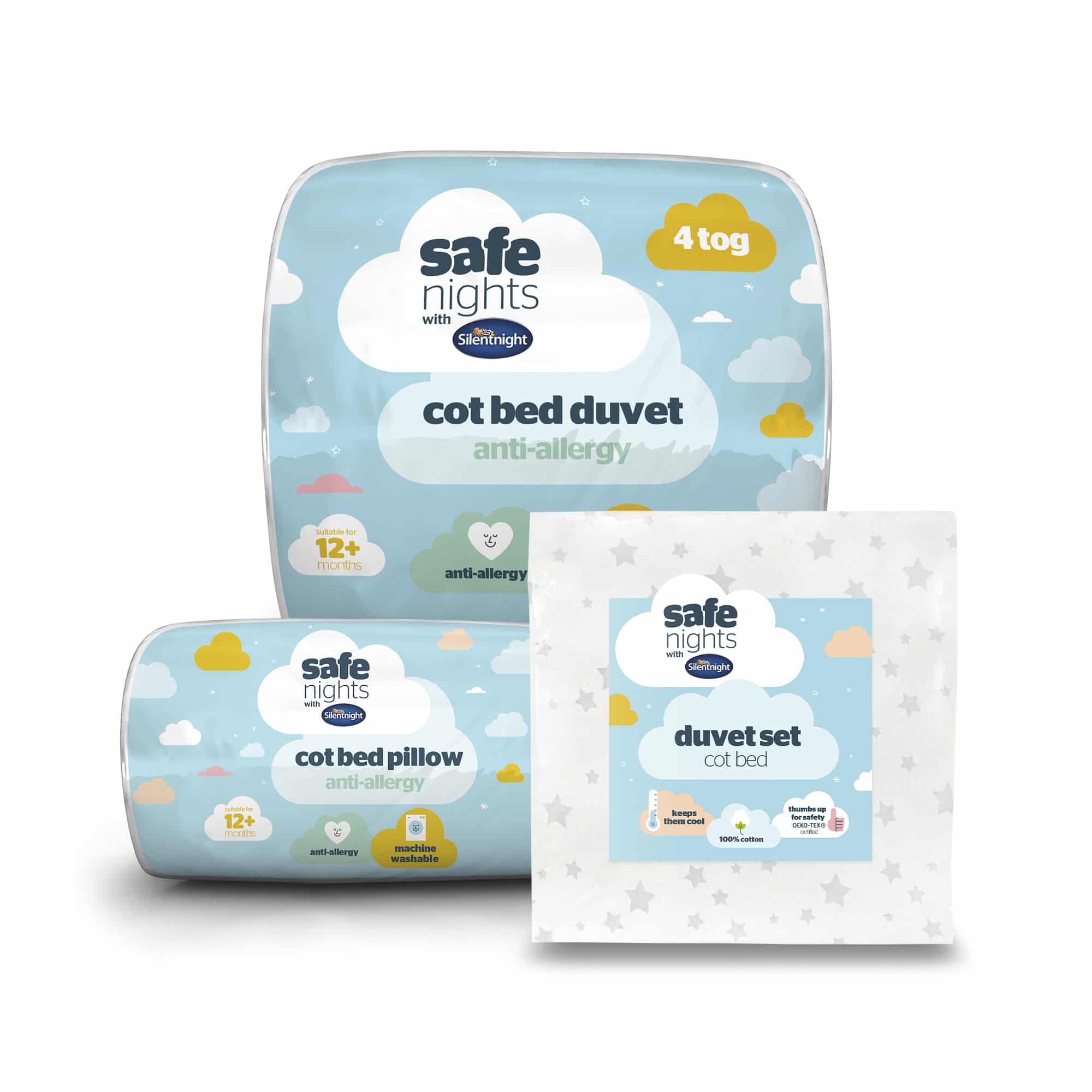 Silentnight Safe Nights Cot Bed Duvet Set, Cot Bed Duvet and Pillow Bundle-image-9900711642