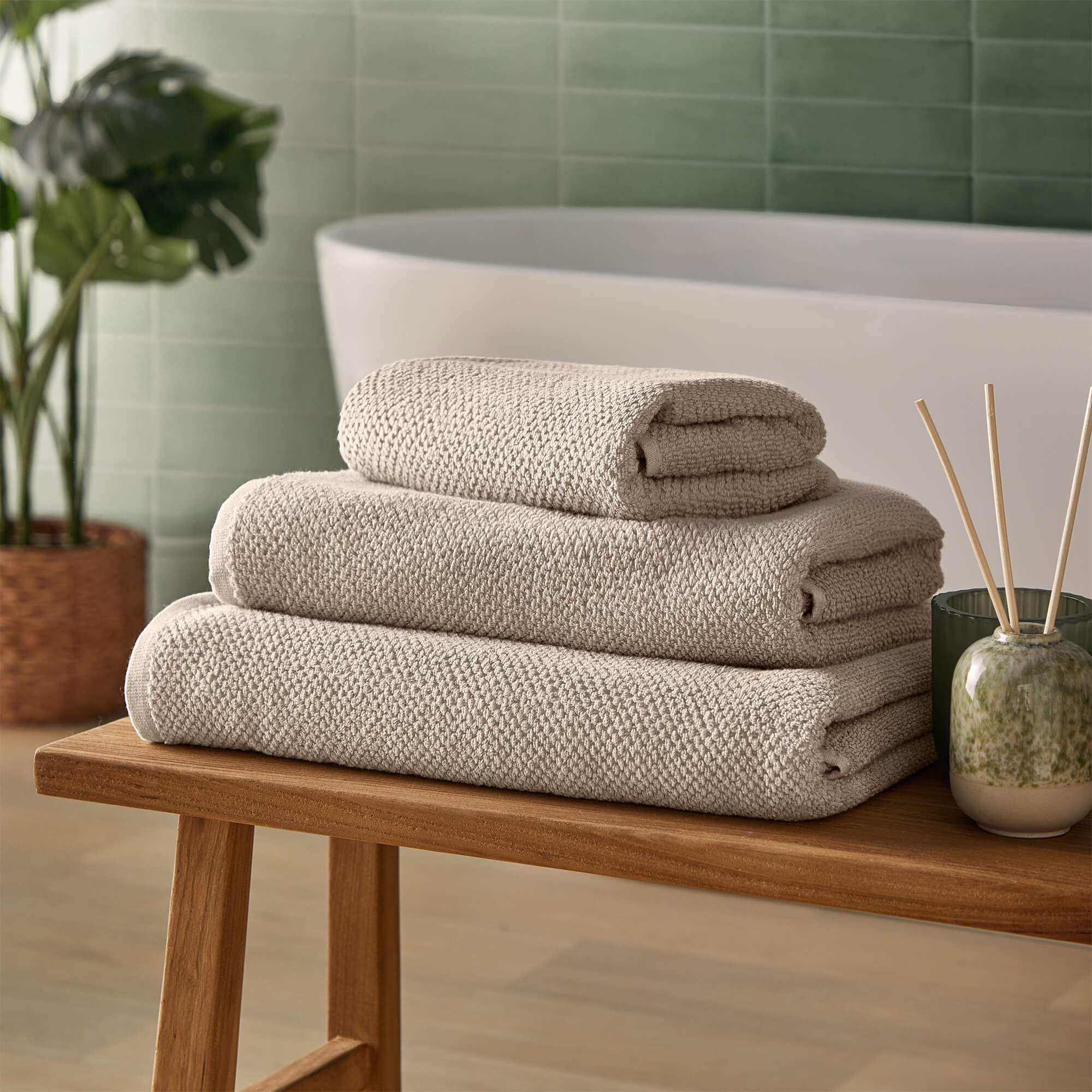 Silentnight Popcorn Waffle Towels - Natural-image-589338GE