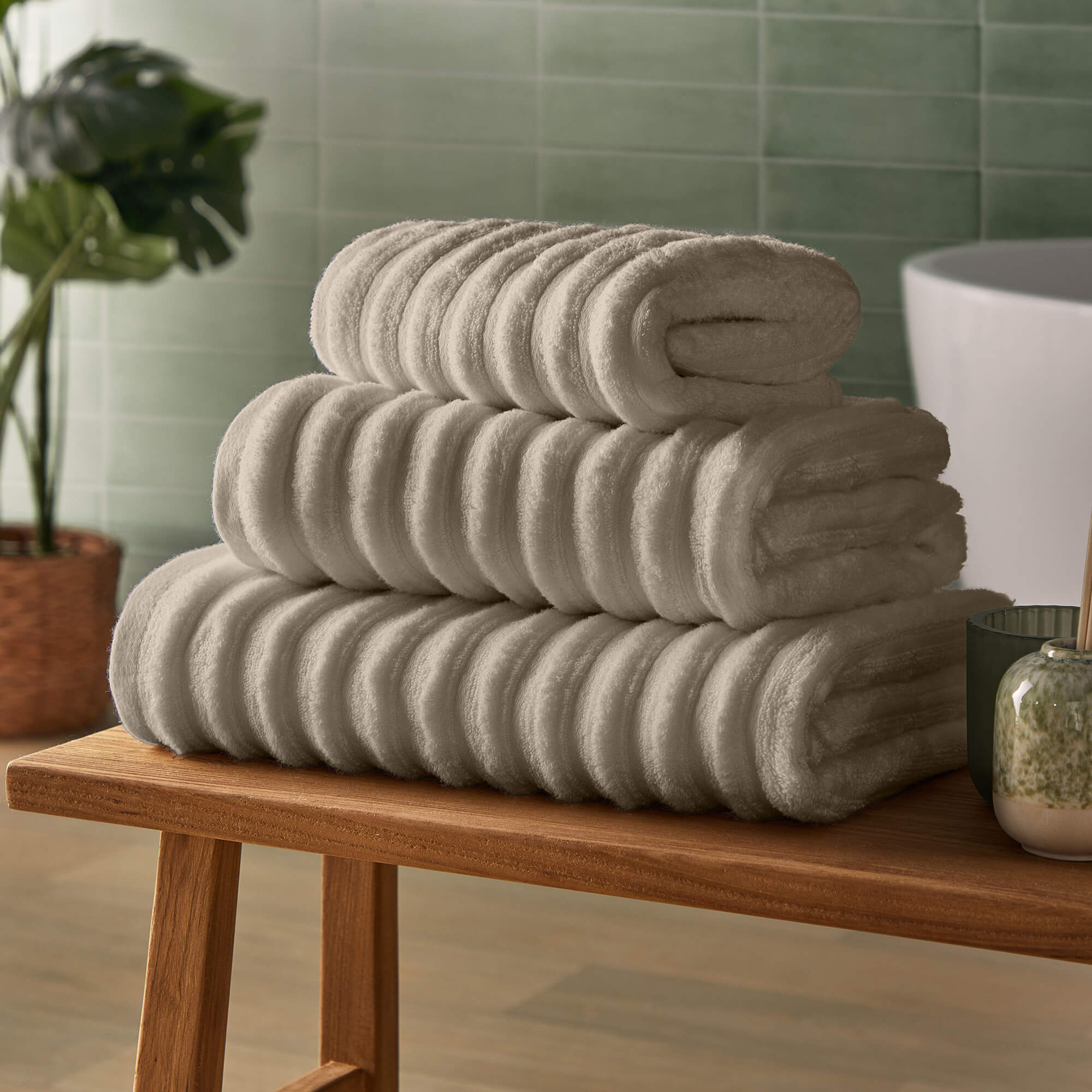 Silentnight Ribbed Cotton Towels - Natural-image-589611GE