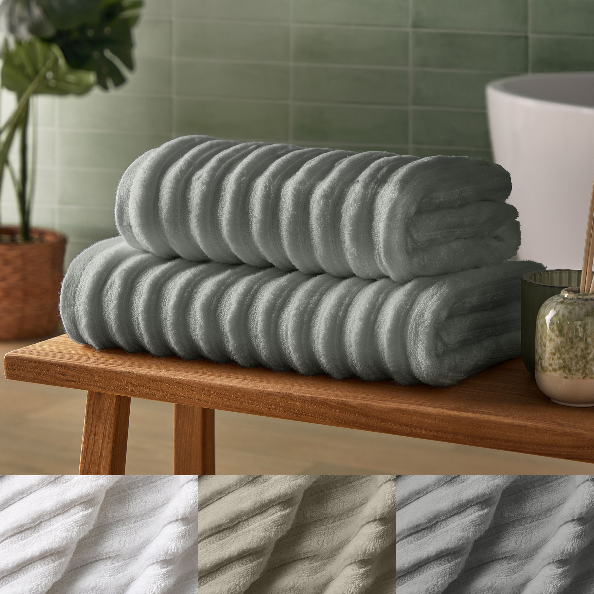 Silentnight Ribbed Cotton Bath Towels 2 Pack-image-190014018