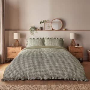 Silentnight Supersoft Duvet Set, Gingham Ruffle - Sage