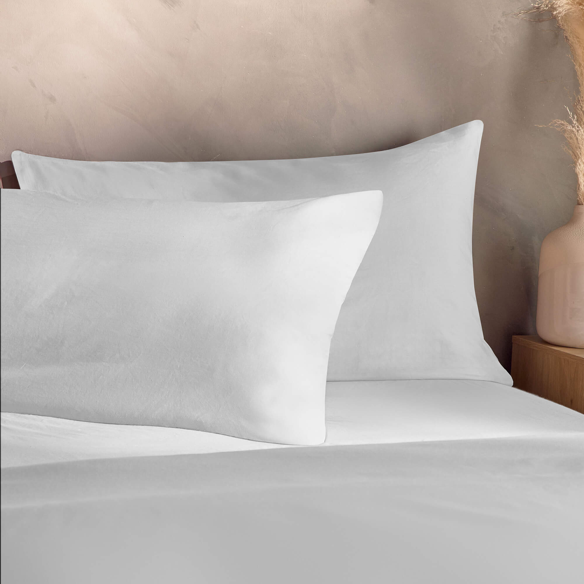 Silentnight Washed Cotton Rich White Pillowcase Pair-image-594486GE