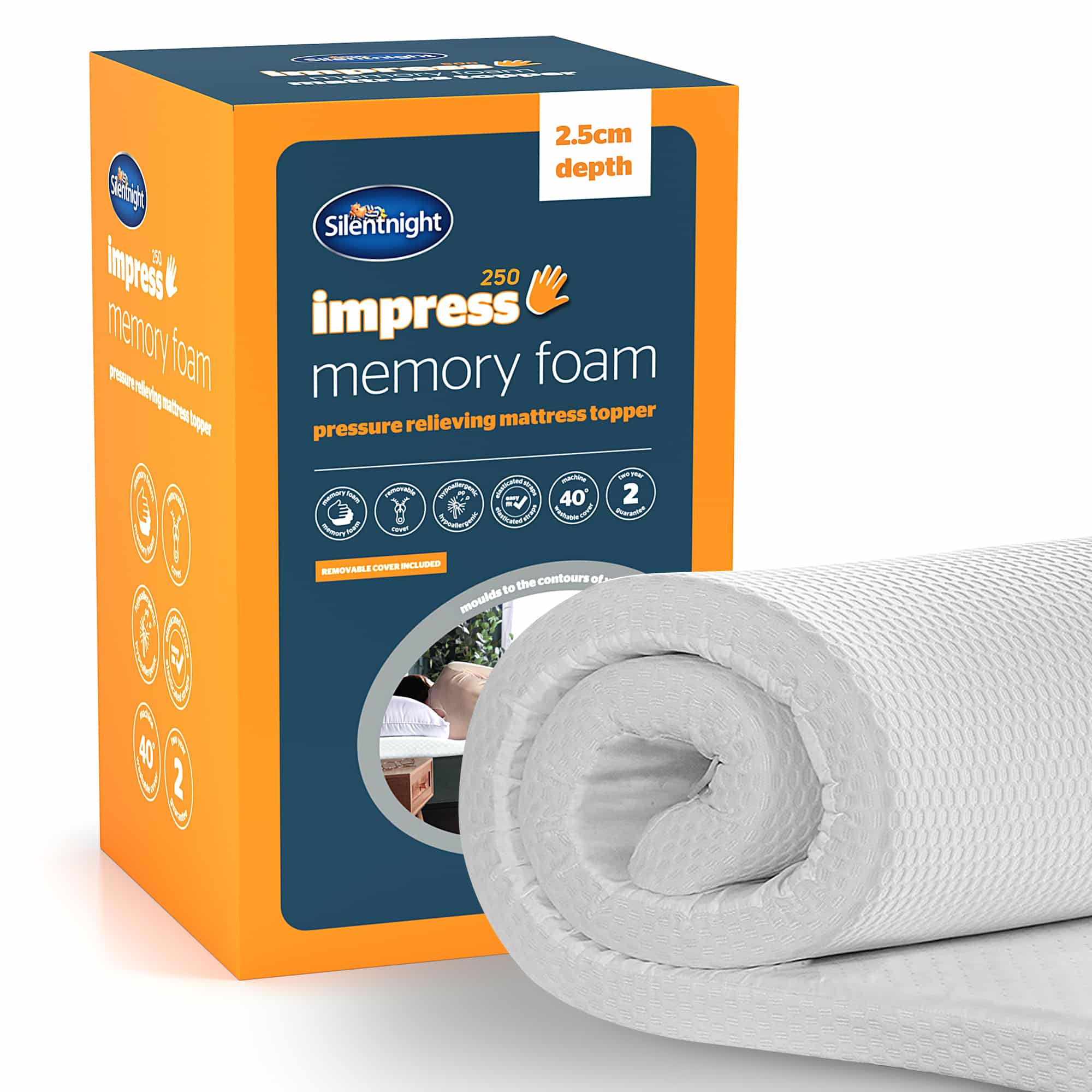Silentnight Impress Memory Foam Mattress Topper - 2.5Cm White