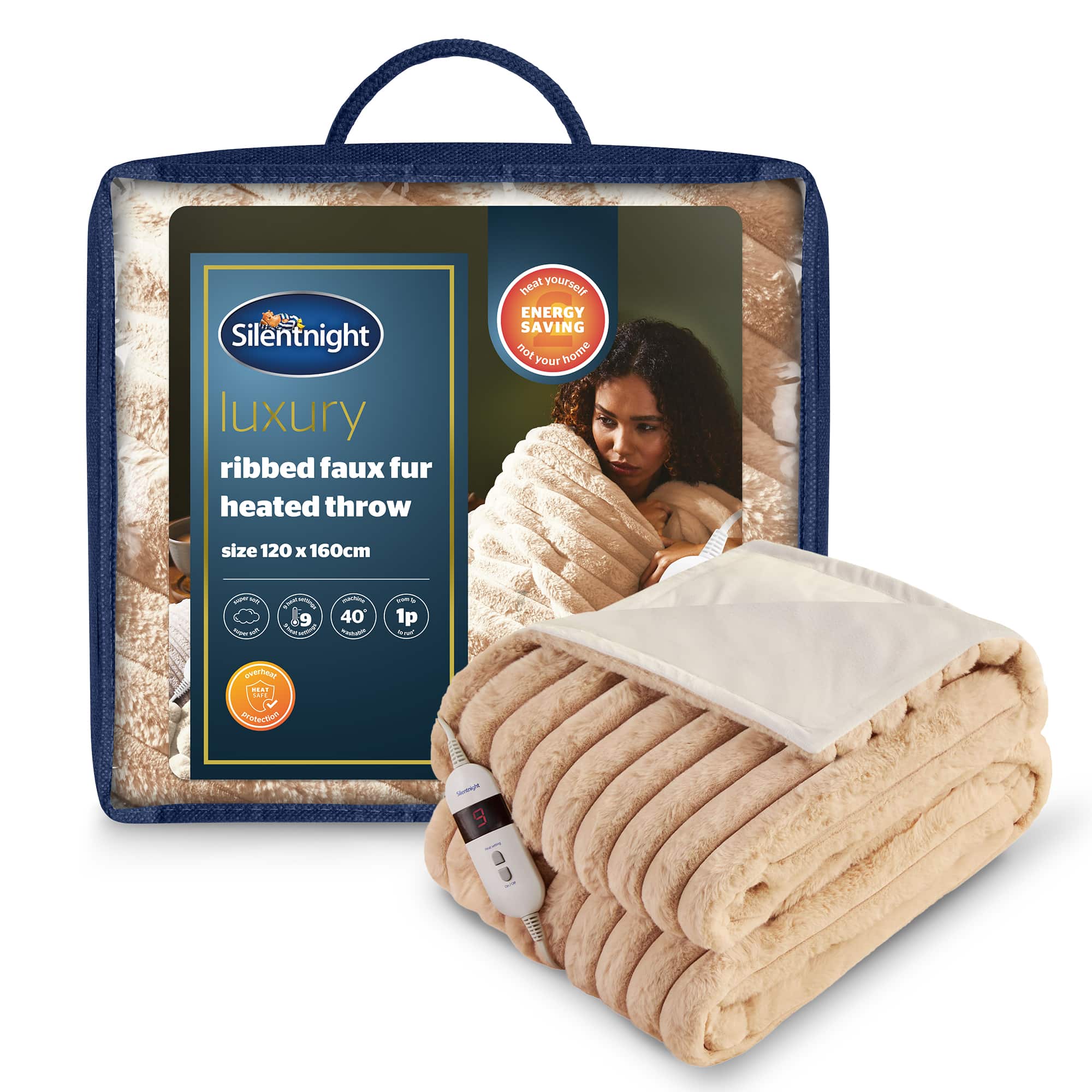 Silentnight Luxury Faux Fur Ribbed Heated Throw - Natural-image-599108GE