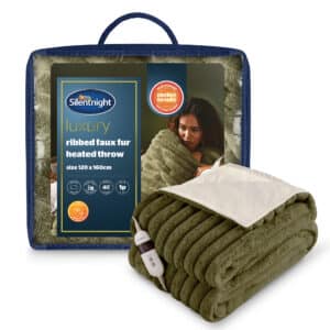 Silentnight Luxury Faux Fur Ribbed Heated Throw - Olive