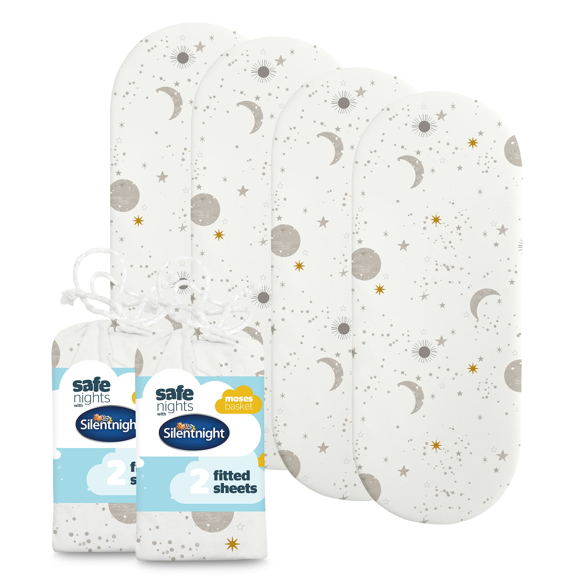Silentnight Safe Nights Moses Basket Fitted Sheets Bundle - Pack of 4-image-2800017614