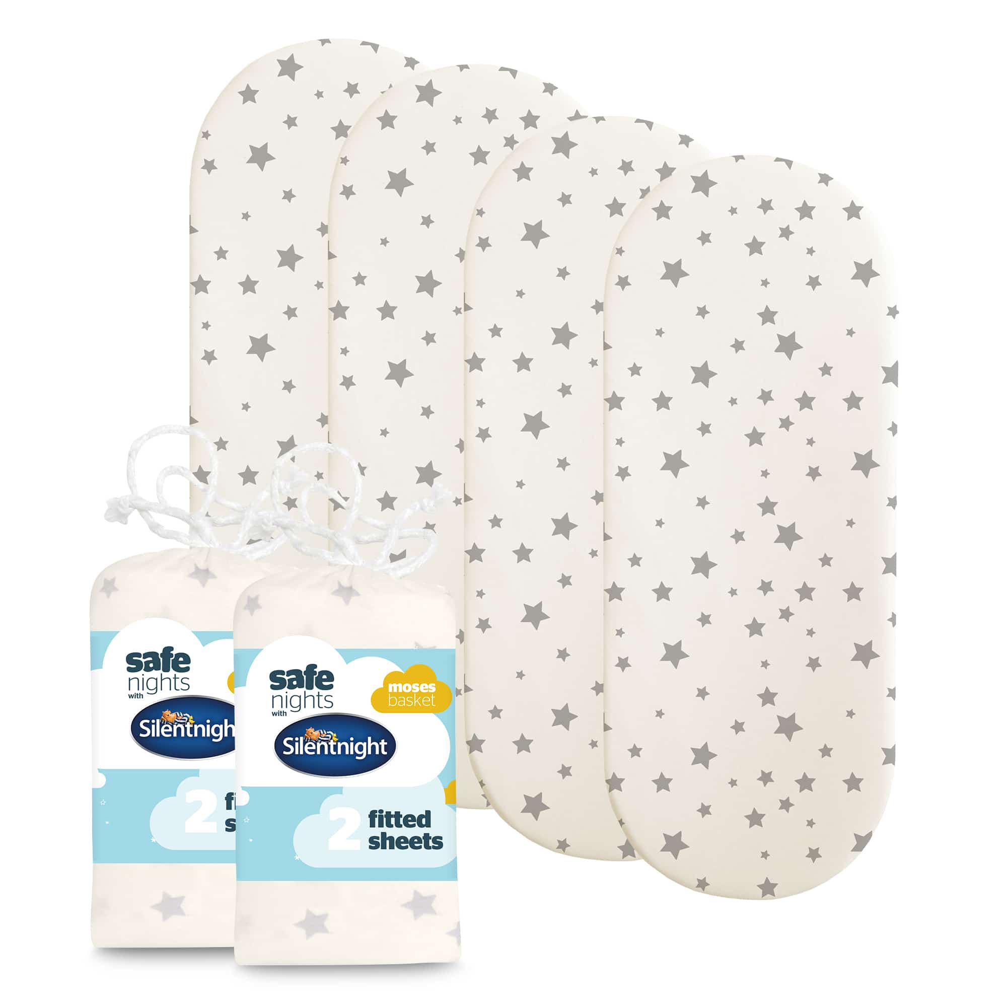 Silentnight Safe Nights Moses Basket Fitted Sheets Bundle - Pack of 4-image-2800017615