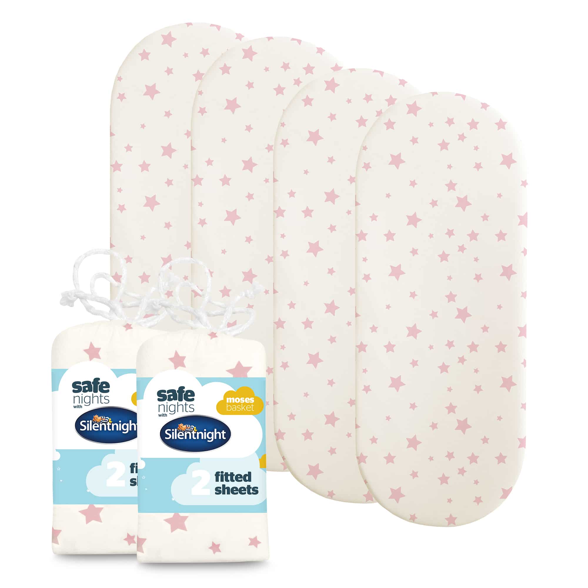 Silentnight Safe Nights Moses Basket Fitted Sheets Bundle - Pack of 4-image-2800017616