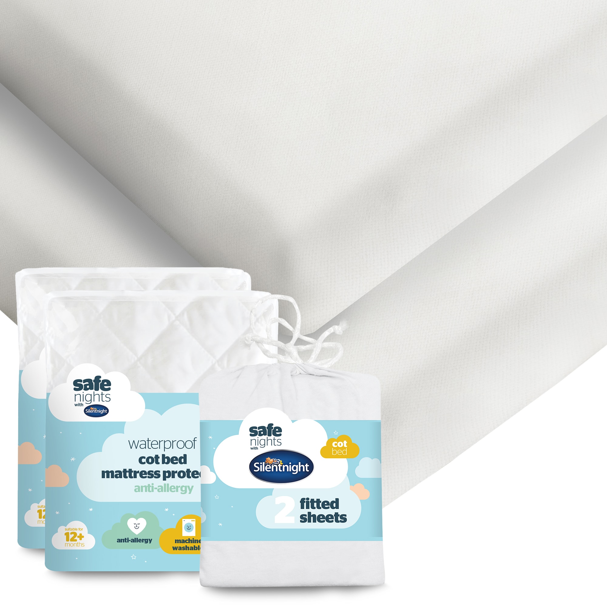 Silentnight Safe Nights Fitted Sheet &amp; 2 Pack Waterproof Mat Pro Bundle - Cot Bed-image-2800017626